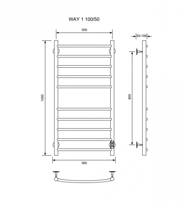 Полотенцесушитель WAY I 100/50 U (RAL9005 mat)